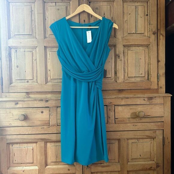 NWT Ann Taylor 2 Bright Aqua Blue V-Neck Sleeveless‎ Dress - Picture 1 of 6